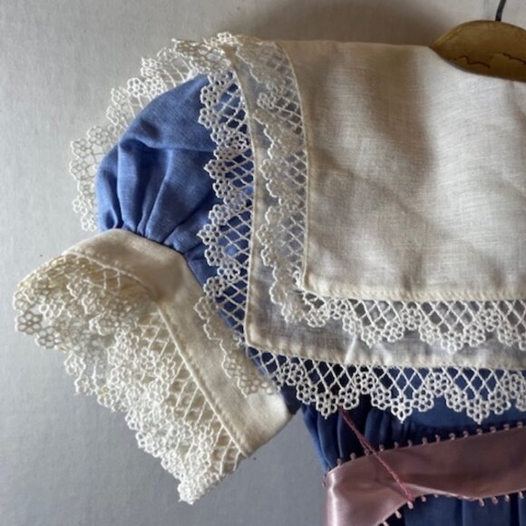 Girls VTG Cotton Blend Easter Dress Double Lace Collars Sleeves Pink Sash Size 4 - Picture 8 of 14